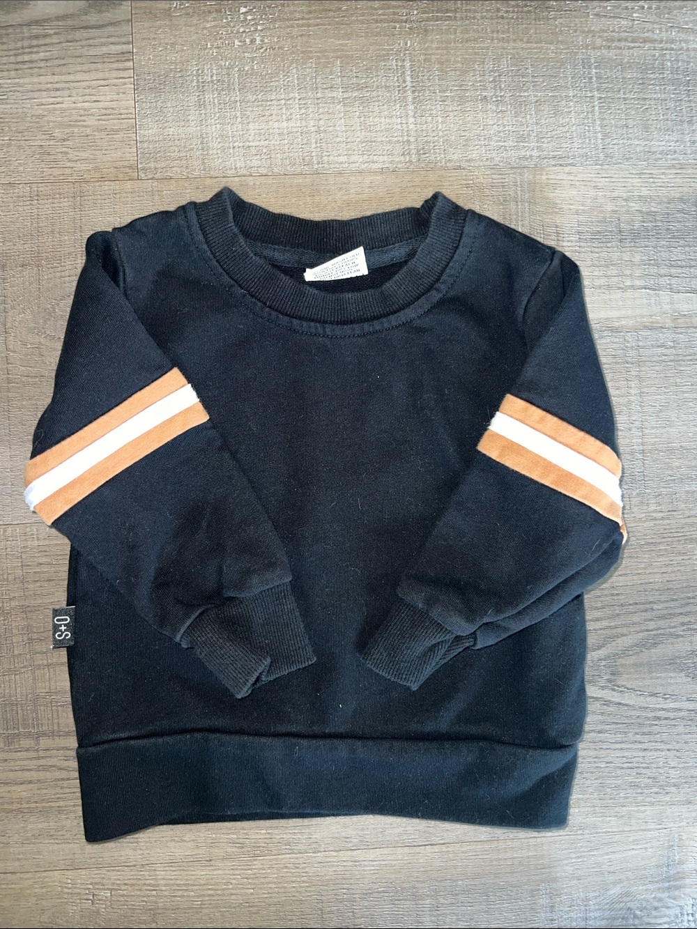 Black Kids Sweatshirt with Orange & White Sleeve Stripes